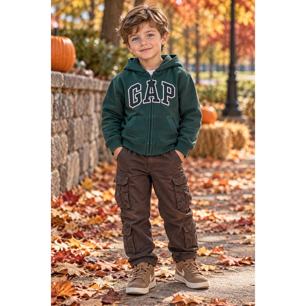 Gap Kids Boys Forest Green Arch Logo Full Zip Fleece Hoodie Sweatshirt 5T